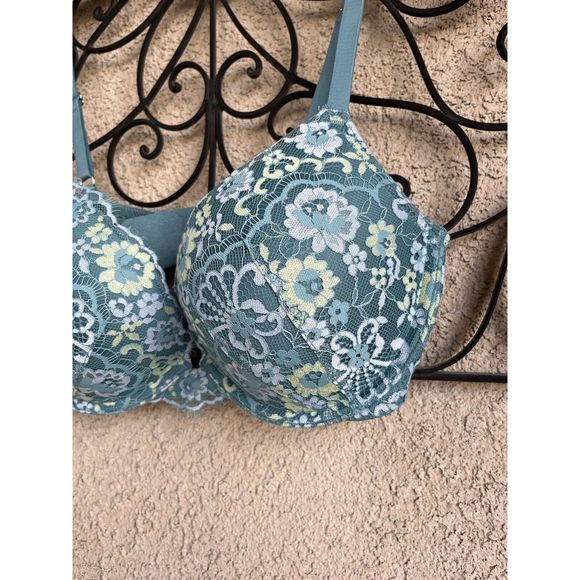 Victorias Secret Dream Angels Push Up Bra - Size 34D - Teal Blue/ Yellow - Picture 4 of 9